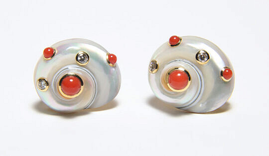 14-5635 Trianon 18k Diamond Coral Shell Earrings A IMG_8803