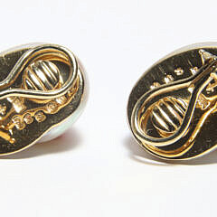 Trianon 18k Yellow Gold, Diamond, Coral, Mother of Pearl Shell Clip Earrings