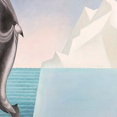 Lowell Herrero Oil on Canvas “Whale Breaching Near Icebergs”