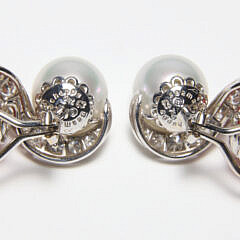 18k White Gold Seaman Schepps Pearl, Diamond, and Coral Clip Earrings