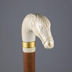 Finely Carved Horse Head Wearing Bridle Cane, 19th Century