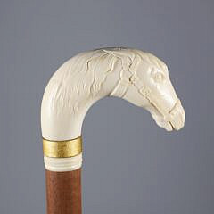 Finely Carved Horse Head Wearing Bridle Cane, 19th Century