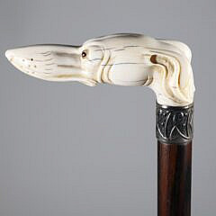 Carved Whippet Dog Head Grip Cane, 19th Century