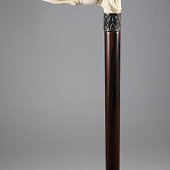 Carved Whippet Dog Head Grip Cane, 19th Century