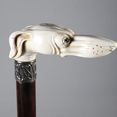 Carved Whippet Dog Head Grip Cane, 19th Century