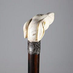 Carved Whippet Dog Head Grip Cane, 19th Century