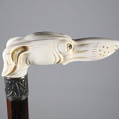 Carved Whippet Dog Head Grip Cane, 19th Century