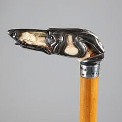 Silver Overlay Whippet Dog Head Cane, 19th Century