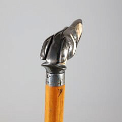 Silver Overlay Whippet Dog Head Grip Cane, 19th Century