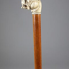 Carved Bulldog Bearing Teeth Walking Stick, 19th Century