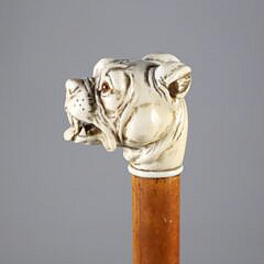 Carved Bulldog Bearing Teeth Walking Stick, 19th Century