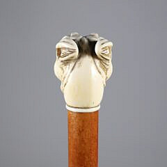 Carved Bulldog Bearing Teeth Walking Stick, 19th Century