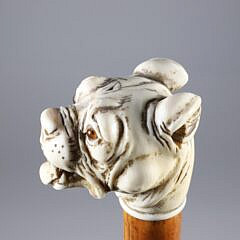 Carved Bulldog Bearing Teeth Walking Stick, 19th Century