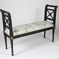 Regency-Style Window Bench with Upholstered Seat in Ebonized Finish