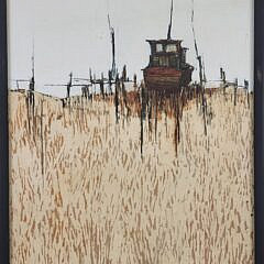 Mid Century Modern Roy Bailey Nantucket Painting “Abandoned Boat #9”