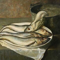 Gladys Castagnola Oil on Masonite “The Hake Catch”, circa 1963