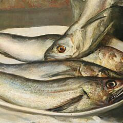Gladys Castagnola Oil on Masonite “The Hake Catch”, circa 1963