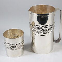 Israeli Sterling Silver Tumbler and Water Pitcher