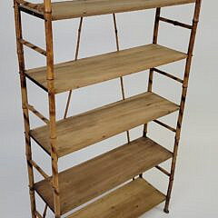 Large Antique Aesthetic Movement Bamboo and Pine Bookshelf