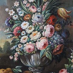 Dutch School Oil on Canvas “Flower Filled Vase”, 17th Century