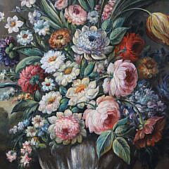 Dutch School Oil on Canvas “Flower Filled Vase”, 17th Century