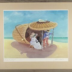 Vintage George Davis Whimsical Nantucket Basket Lithograph Print “Beach Bag”