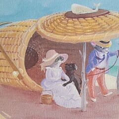 Vintage George Davis Whimsical Nantucket Basket Lithograph Print “Beach Bag”