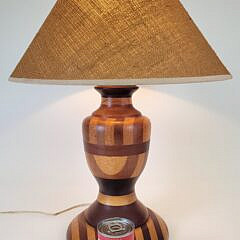 Vintage Folk Art Multiwood Inlaid Table Lamp