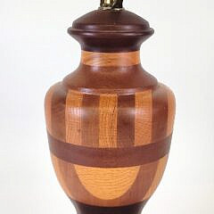 Vintage Folk Art Multiwood Inlaid Table Lamp