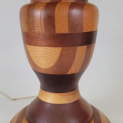 Vintage Folk Art Multiwood Inlaid Table Lamp