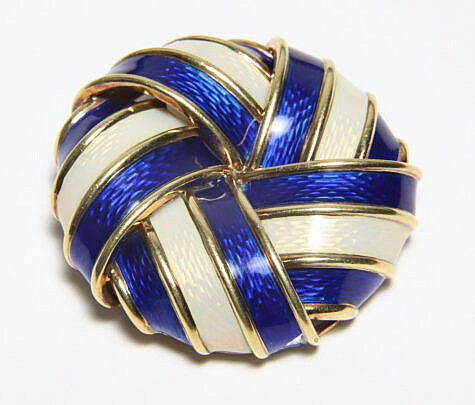 Tiffany & Co. 18k Gold, Blue, and White Enamel Brooch Attributed to Jean Schlumberger