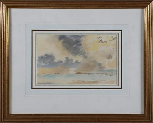Roland Vivian Pitchforth Watercolor "Cloudy Day Over the Marsh"