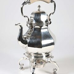 Edwardian Sterling Silver Tea Kettle on Lampstand Daniel & John Welby, London 1905