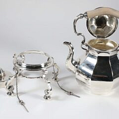 Edwardian Sterling Silver Tea Kettle on Lampstand Daniel & John Welby, London 1905