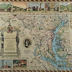 Vintage 1931 Pictorial Historical and Literary Map of The State of Maryland Chromolithograph