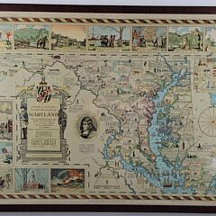 Vintage 1931 Pictorial Historical and Literary Map of The State of Maryland Chromolithograph