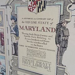 Vintage 1931 Pictorial Historical and Literary Map of The State of Maryland Chromolithograph
