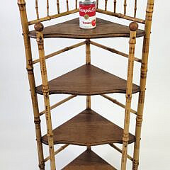 Antique Aesthetic Movement Bamboo and Oak Etagere Corner Bookshelf