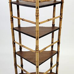 Antique Aesthetic Movement Bamboo and Oak Etagere Corner Bookshelf