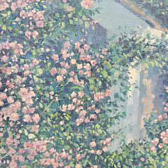 Jack Eastman Brown Nantucket Painting “Rose Covered Sconset Cottages”