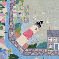 Large Vintage Claire Murray Nantucket Landmarks Hooked Rug, 20th century
