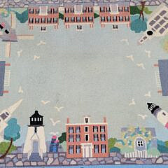 Large Vintage Claire Murray Nantucket Landmarks Hooked Rug, 20th century