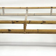 Vintage Bamboo and Rattan Rectangular Glass Top Coffee Table, 20th century