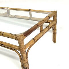 Vintage Bamboo and Rattan Rectangular Glass Top Coffee Table, 20th century