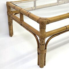 Vintage Bamboo and Rattan Rectangular Glass Top Coffee Table, 20th century