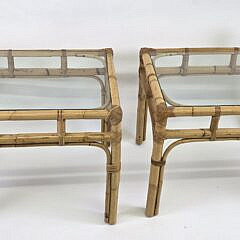 Pair of Vintage Bamboo and Rattan Glass Top Table End Tables, 20th century