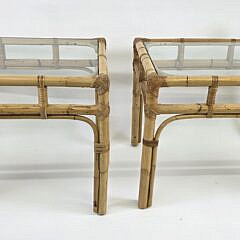 Pair of Vintage Bamboo and Rattan Glass Top Table End Tables, 20th century