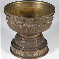 Asian Bronze Lotus Pedestal Bowl, 19th/20th Century