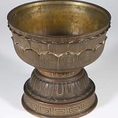 Asian Bronze Lotus Pedestal Bowl, 19th / 20th Century