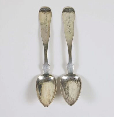 Two Nantucket Coin Silver Teaspoons by J. Easton